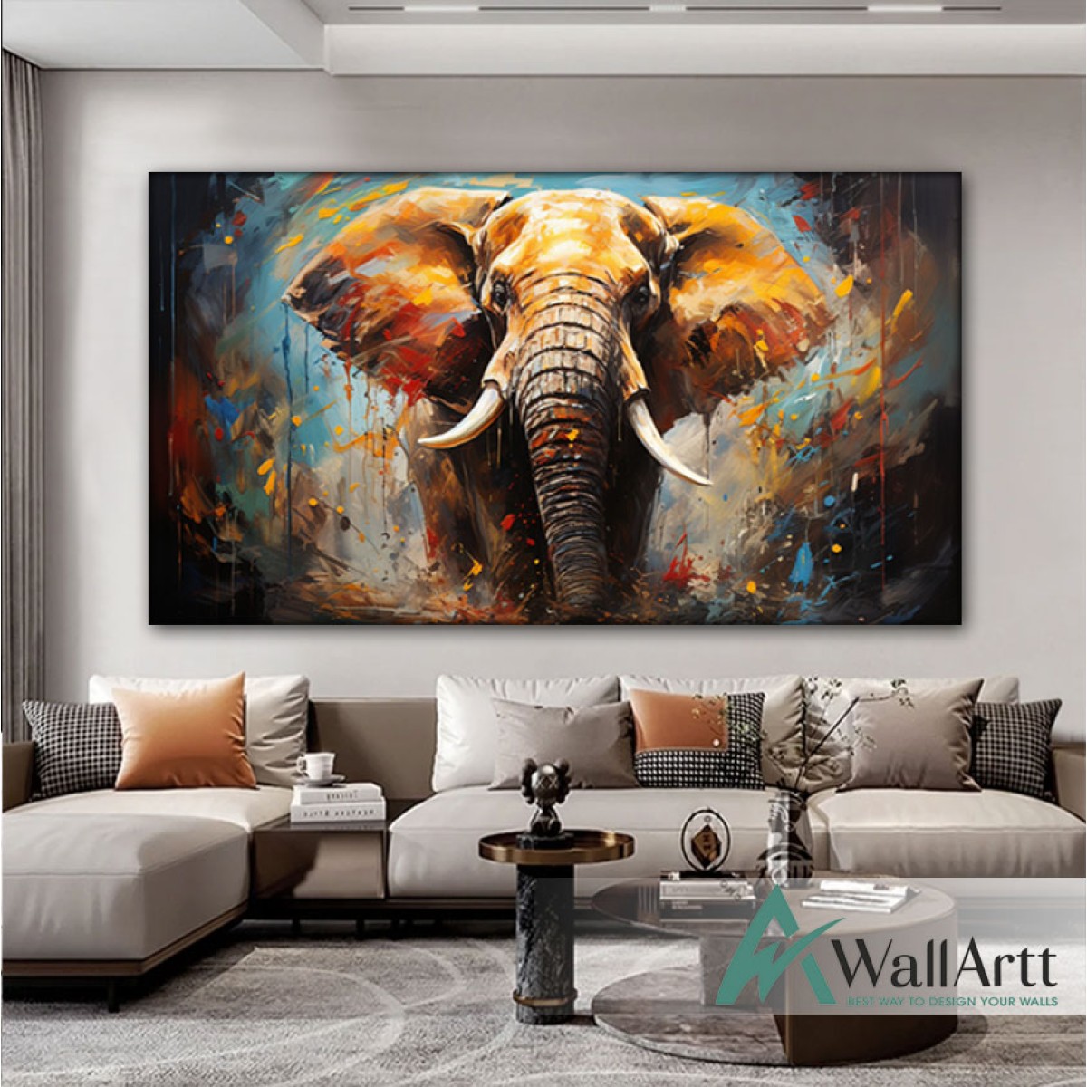 Abstract Elephant Textured Partial Oil Painting